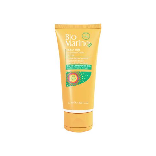 کرم ضد آفتاب بی رنگ فاقد چربی SPF50 بایو مارین مدل AQUA SUN مناسب پوست های چرب و جوش دار حجم 50 میل